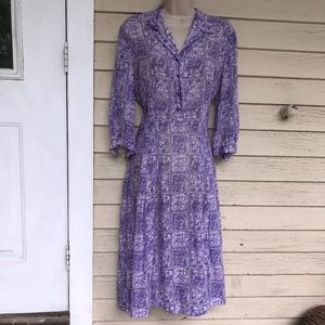 MYNETTE purple white floral vintage 3/4 sl. dress